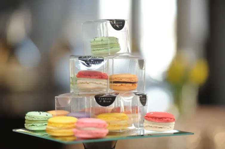 Macarons prepared as favors for a wedding at Hotel Arts Kensington, Calgary, AB
